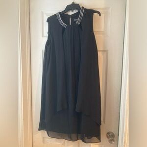 SLNY Black Dress with Silver Chain Accent